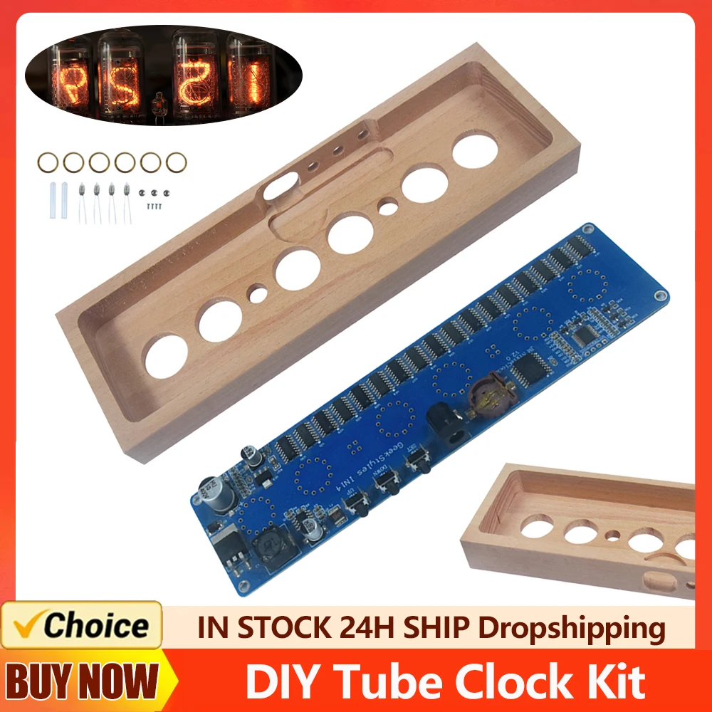 IN14 Glow Tube Clock Assembly Kit Digital LED Clock Circuit Board Electronic DIY Parts DC12V 1A Glow Tube Clock for Experiments