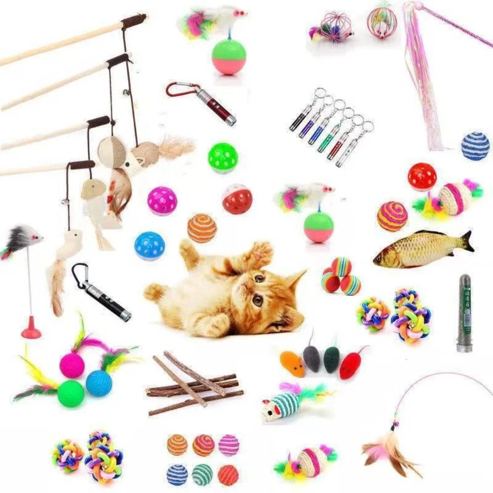 

Mouse Shape Balls Pet Cat Toys Set Foldable Simulation Fish Interactive Cat Toys Bell Ball Funny Cat Stick Indoor Play