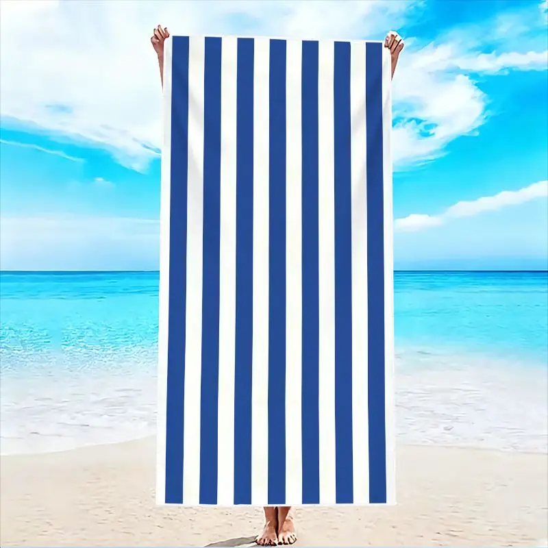 1Pc, Blue and White Striped Beach Towel, Super Absorbent Lightweight Beach Towel - Sand-Free Quick-Drying Towel, Soft Microfiber, Suitable for Various Settings Such as Beach, Swimming Pool, Gym, Bathroom, Camping, and Travel.