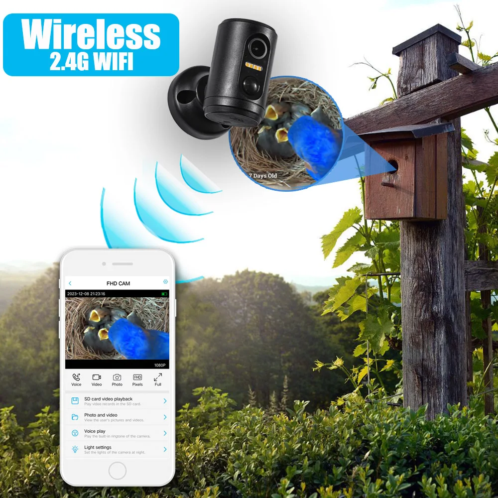 2MP Mini Bird Camera Wifi Battery For Animal Long Standby Indoor PIR Detection Wireless Wide Lens Birdhouse With Video Camera