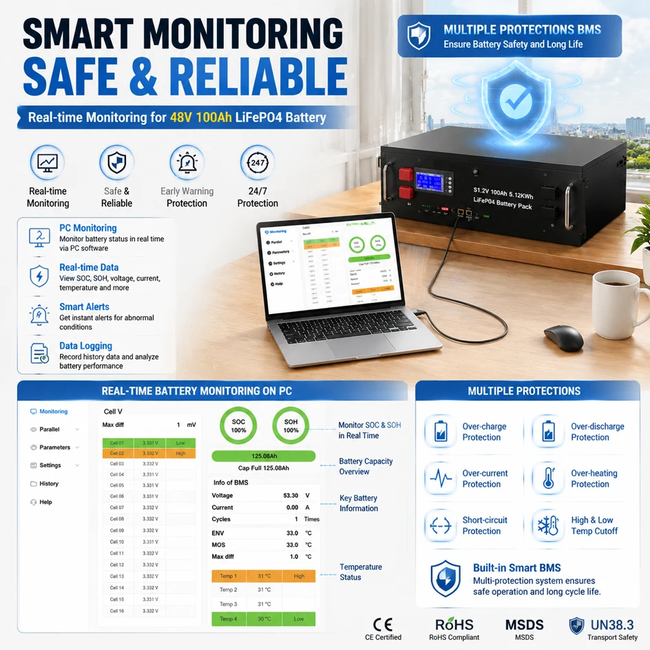 EU STOCK LiFePO4 48V 100Ah 300 - Lifepo4 12V 100Ah Bms Bluetooth ulasan dan harga