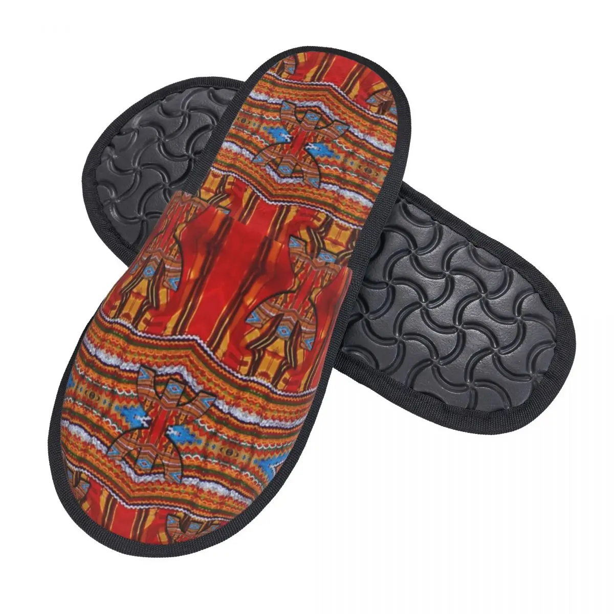 Custom Z Imazighen Fabrics Kabyl Elfoudha Memory Foam House Slippers Women Berber Bohemian Style Comfy Warm Anti-Skid Slipper