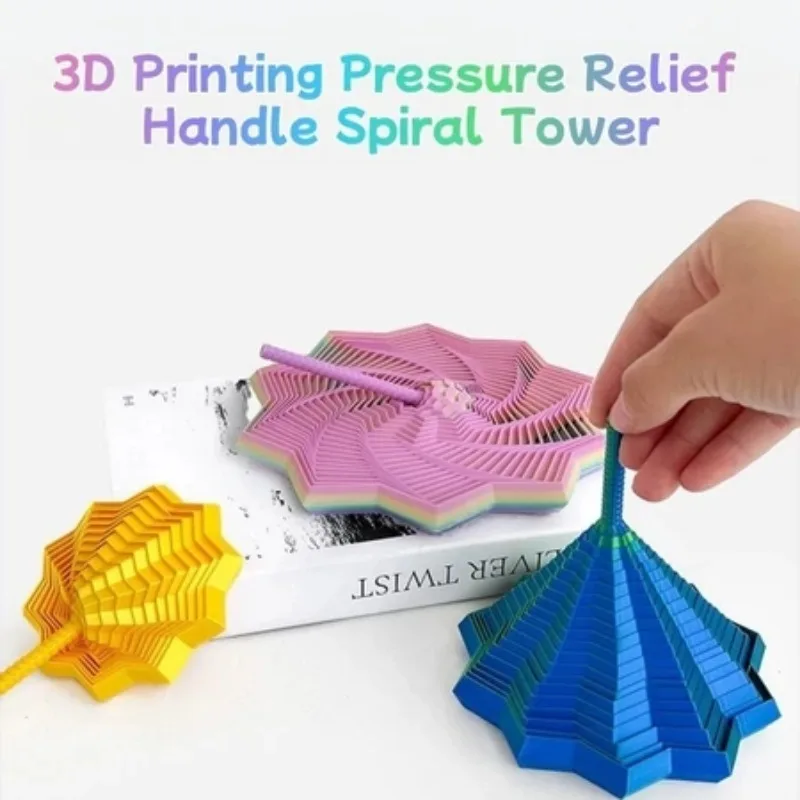 3D Printing Pressure Relief Handle Spiral Tower,Children Fidget Toys ,Expandable Fractal Fidget Hexagon Sensory Rotating Spiral