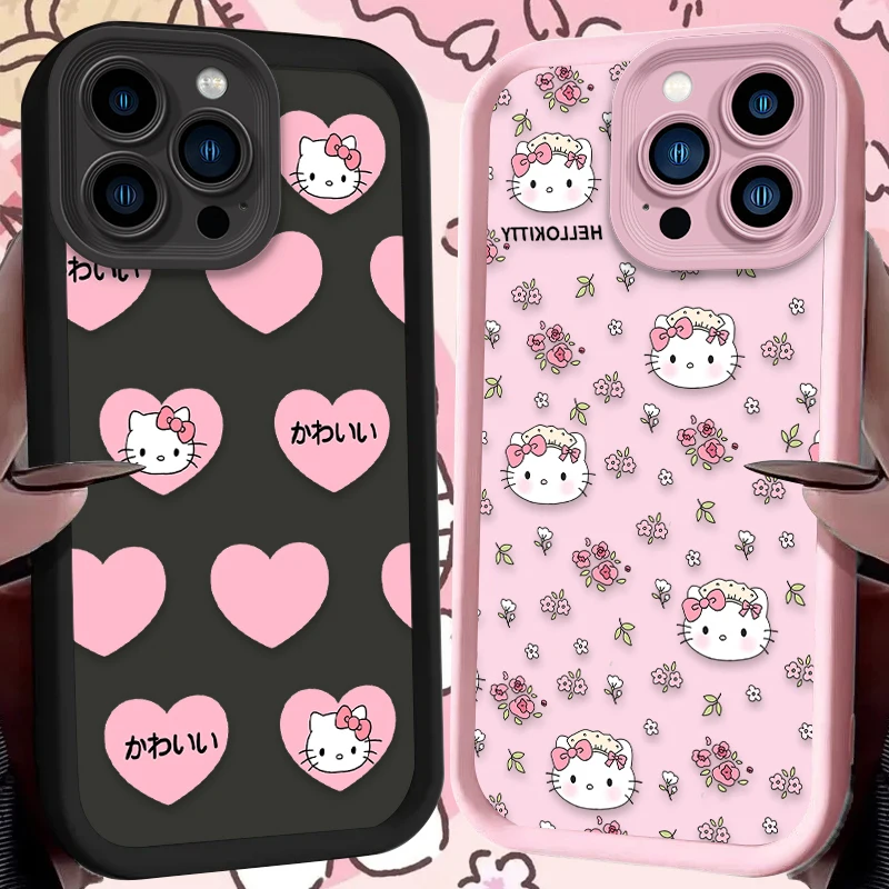 Hello Kitty Flower Soft Silicone Case For iPhone 16 15 14 13 12 11 Pro Max X XS X S Max XR SE 2020 7 8 Plus iphone16 Back Cover