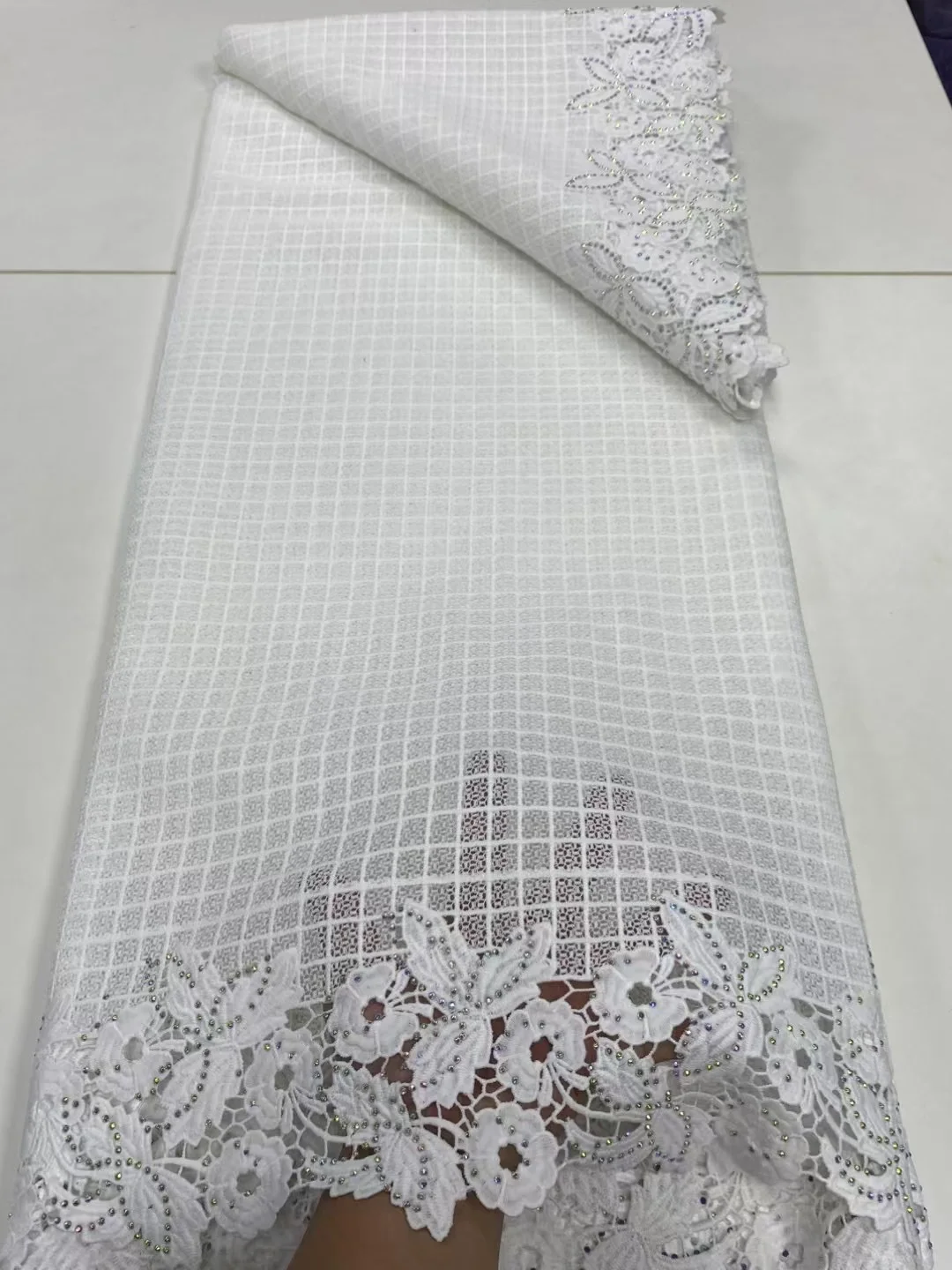 

White African Lace Fabric Water Soluble Guipure Lace High Quality Nigerian Fabric Stone for Women Wedding Dresses, 5Yards