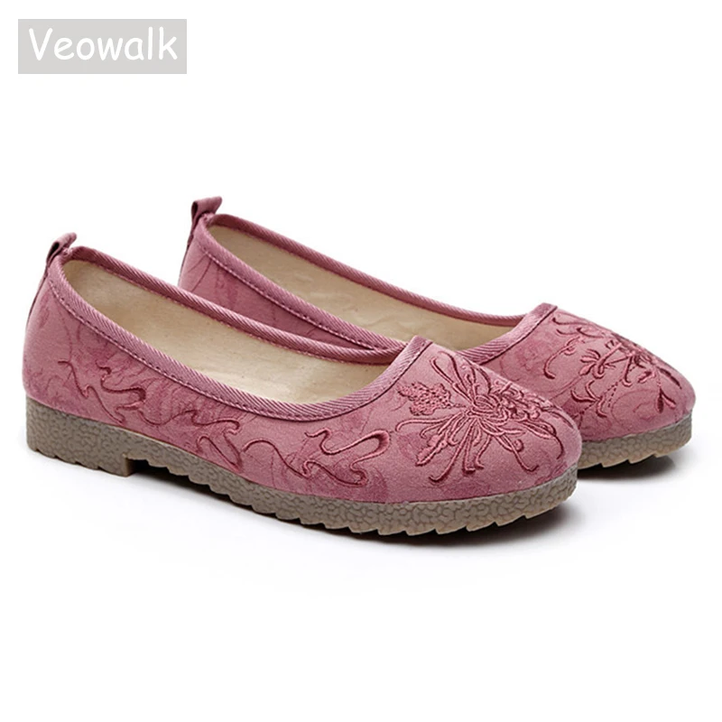 Veowalk morbido cotone Jacquard ricamato donna Slip On ballerine comode scarpe Casual con plateau grigio Beige rosa