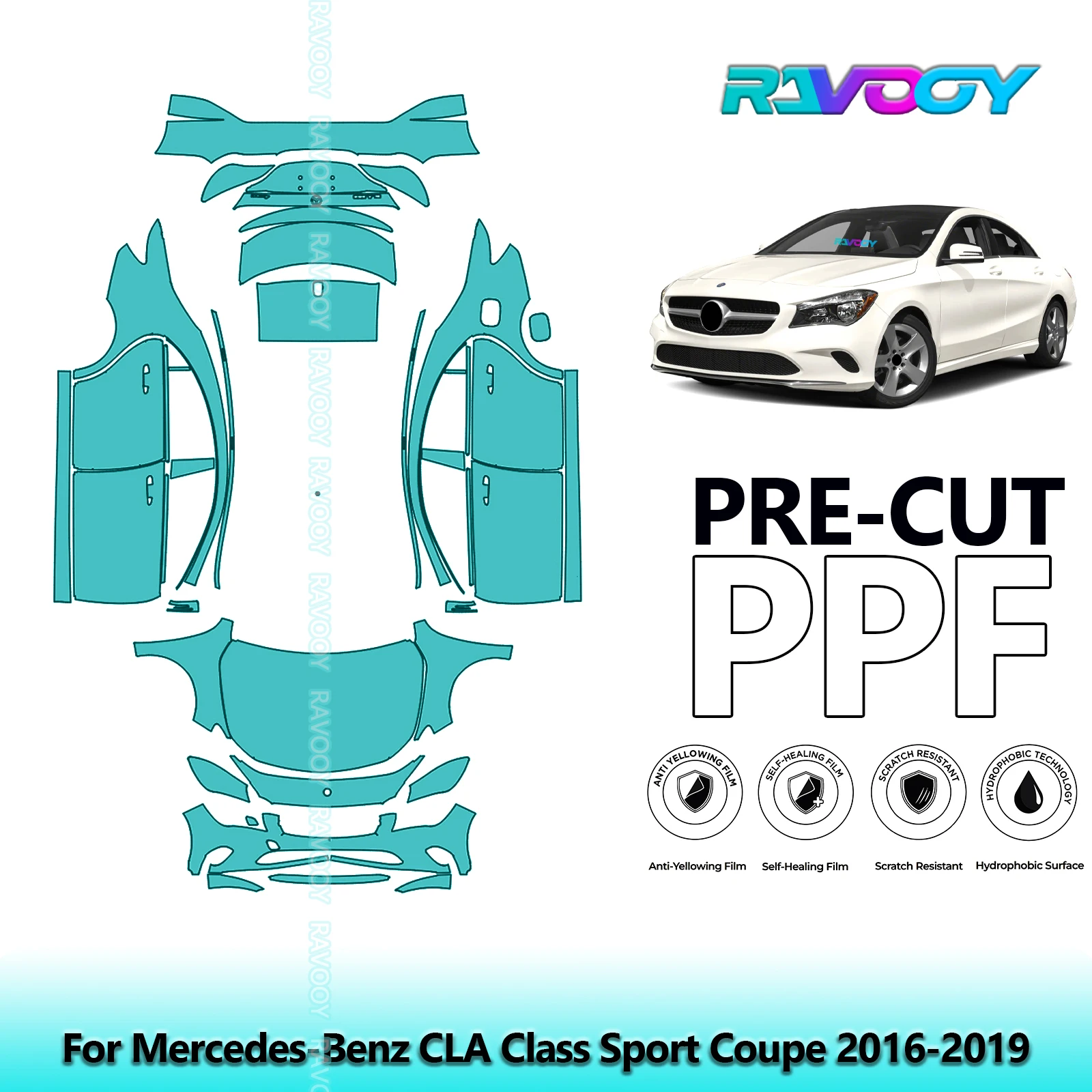 RAVOOY Custom-Fit Precut TPU PPF Full Vehicle Clear Bra Stone Guard EU UK For Mercedes-Benz CLA Class Sport Coupe 2016-2019