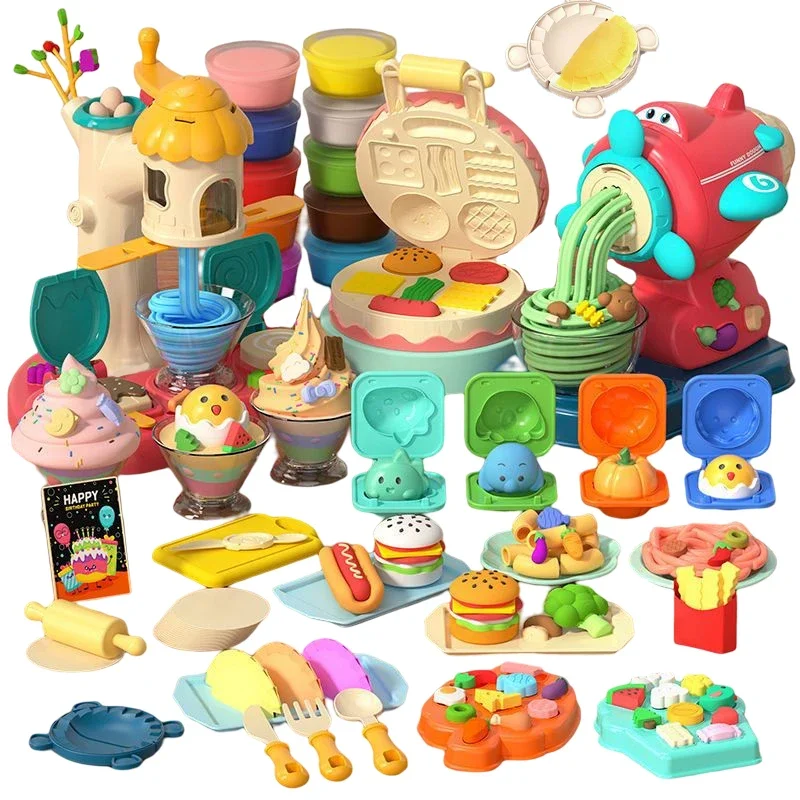 24 Colors Creative Kids Clay Toy Plasticine Tool Set Hamburger Noodle Ice Cream Machine DIY Clay Mold Play House Toys for Kids