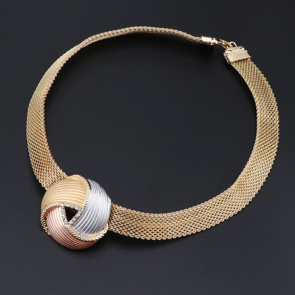 African Dubai Gold Color Bridal Jewelry Sets for Women Bracelet Earrings Wedding Party Crystal Necklace Ring Jewelry Sets