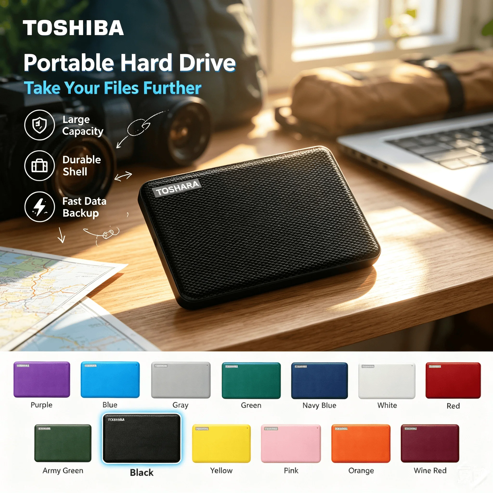 TOSHARA Portable External Hard Drive 500GB 1TB 2TB 4TB for Gaming Desktop Laptop Lightning Performance Wide Compatibility Pro
