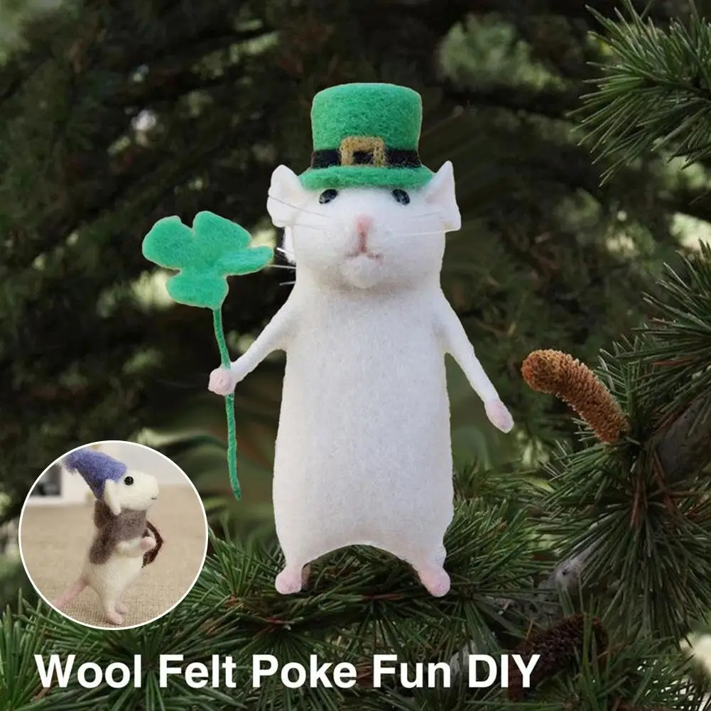 Poke lã feltro artesanal material saco diy boneca sem acabamento dos desenhos animados bonito mouse kit brinquedos de pelúcia ornamento crianças melhores presentes aniversário