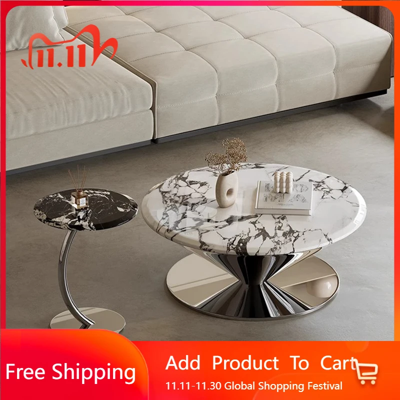 

Round Designer Metal Coffee Table Clear High Minimalist Unique Side Table Space Saving Books Couchtisch Living Room Furniture
