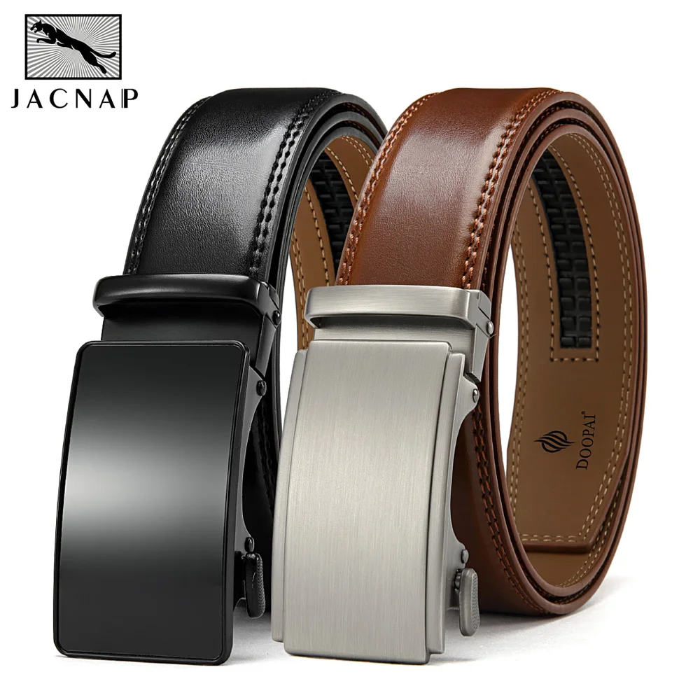 JACNAIP Men\'s Belt Belts Genuine Leather Cowskin Waistband Suspenders Man Gift Black Stretch Buckles For Suit Luxury Brand Ratch