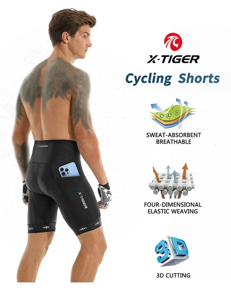X-TIGER Herren-Radhose mit Gesäßtasche, gelpolstert, atmungsaktiv, MTB-Fahrradshorts, Mountainbike, Rennrad, Reiten, halbe Hose, Strumpfhosen – Detail 2