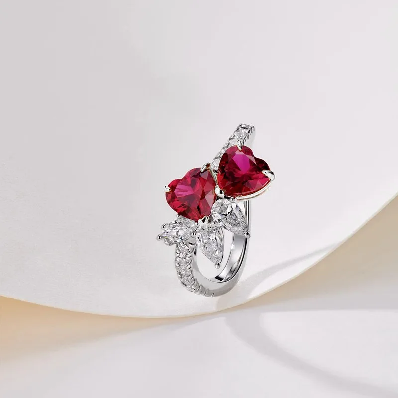 925 Reines Silber Roter Rubin Herzförmiges Schmuckset Exquisites Luxus-Hochzeitsgeschenk – Detail 2