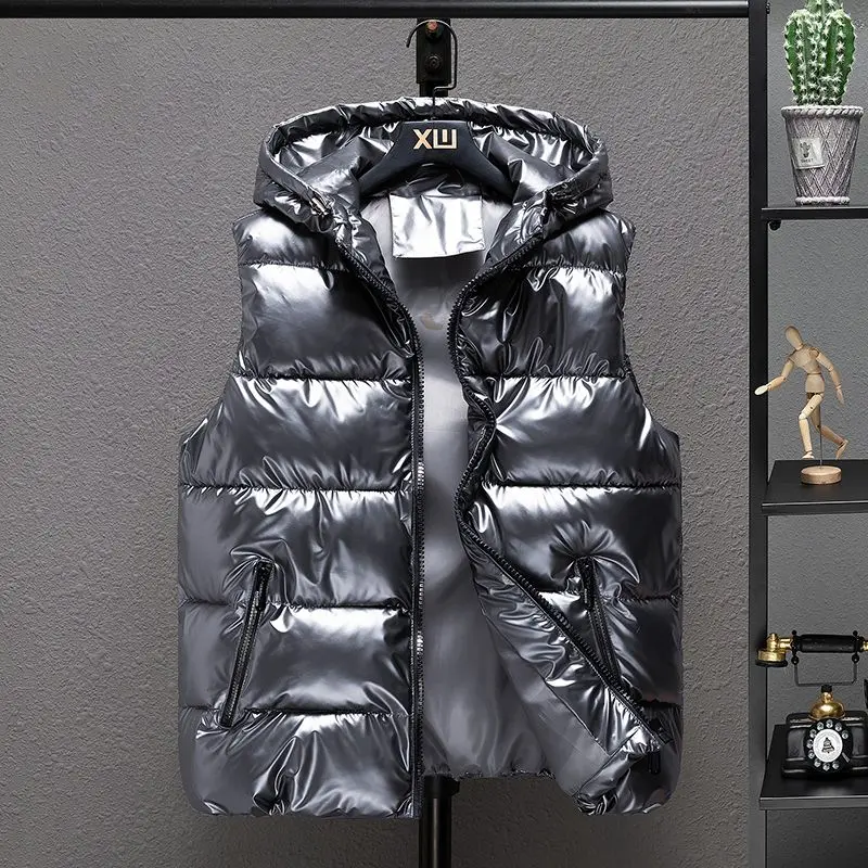 

Мужской пуховый хлопковый глянцевый жилет с капюшоном, зимняя куртка для студентов-подростков, модный дизайн для пар, теплая легкая уличная накидка ​