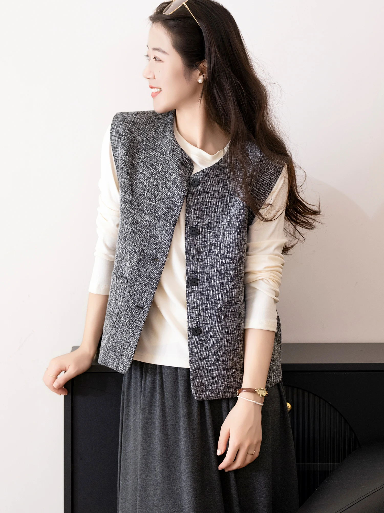 

Low Luxury Old Money Sle Woven Floral Me Vest Fitted Cotton ket Tead Vest Women's Faion Polyester Blend round Ne...