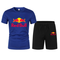 2025 New Fashionable Men's Red Bull Logo T-shirt+Shorts Set Summer Men's Mesh Breathable Quick Drying Outdoor Sports Set