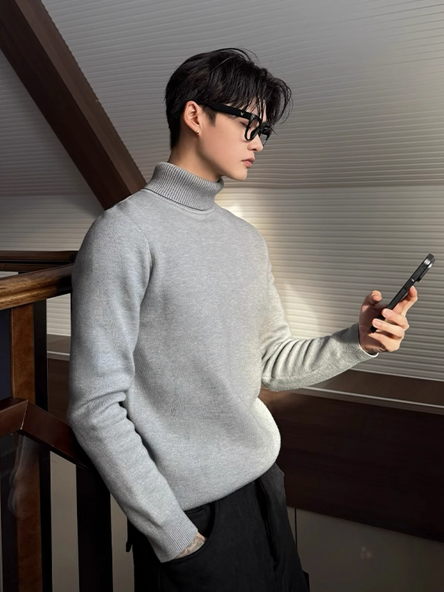 

Men's Thiened Fce Lined High Collar Knitwear Winter Warm Inner irt Slim Fit American Sle Casual Long Sve Sweater