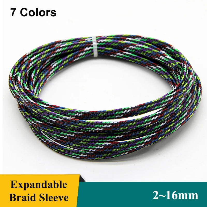 1~50m 7 Colors PET Braid Sleeve 2/4/6/8/10/12/14/16mm High Density Sleeving Snake Skin Cable Wrap Sheath For Electric Cables