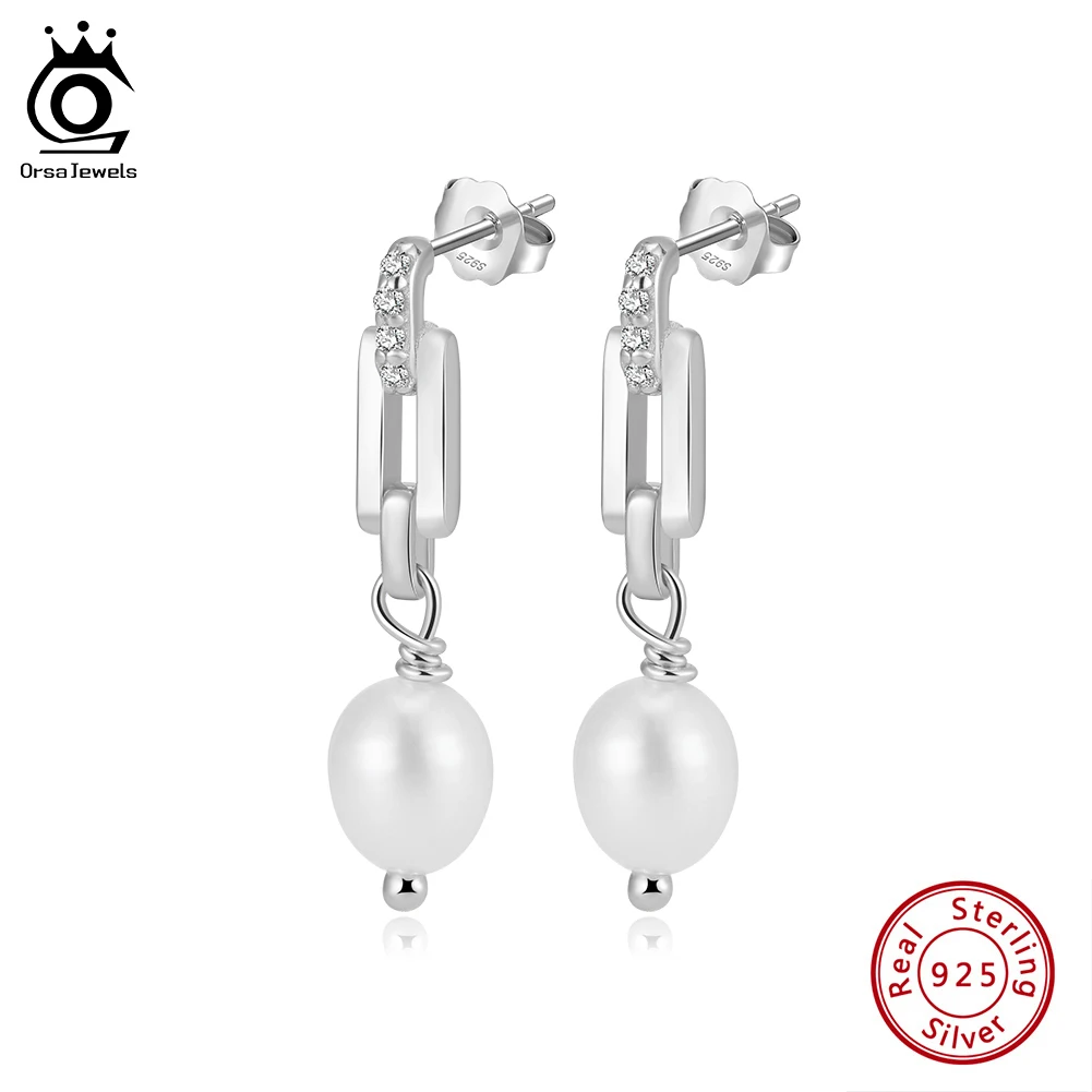 

ORSA JEWELS серьги-цепочки с натуральным жемчугом, серьги ручной работы с цирконием, серебро 925, шикарные серьги с жемчугом цвета: золото, серебро, ювелирные изделия GPE122