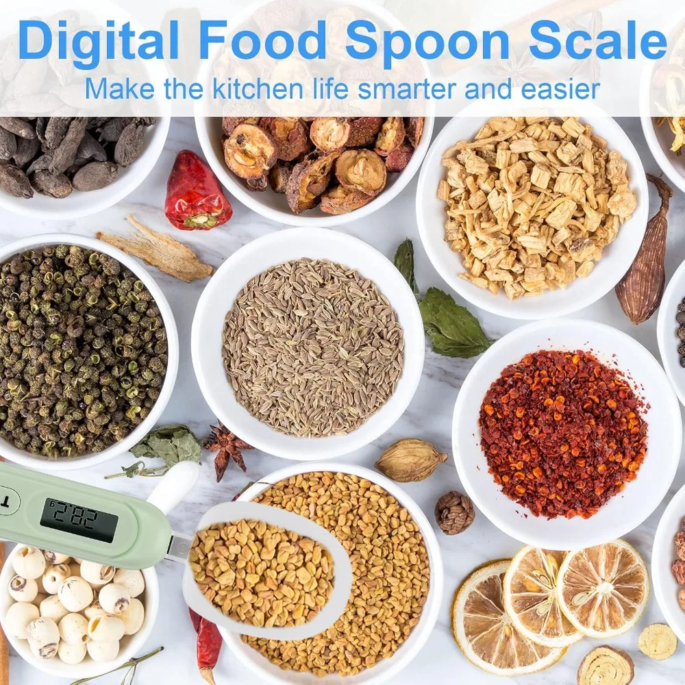 ABS Digital Measuring Spoon Beige Light Green 7-Units Switchable Electronic Spoon Scale LCD Display Ergonomic Design