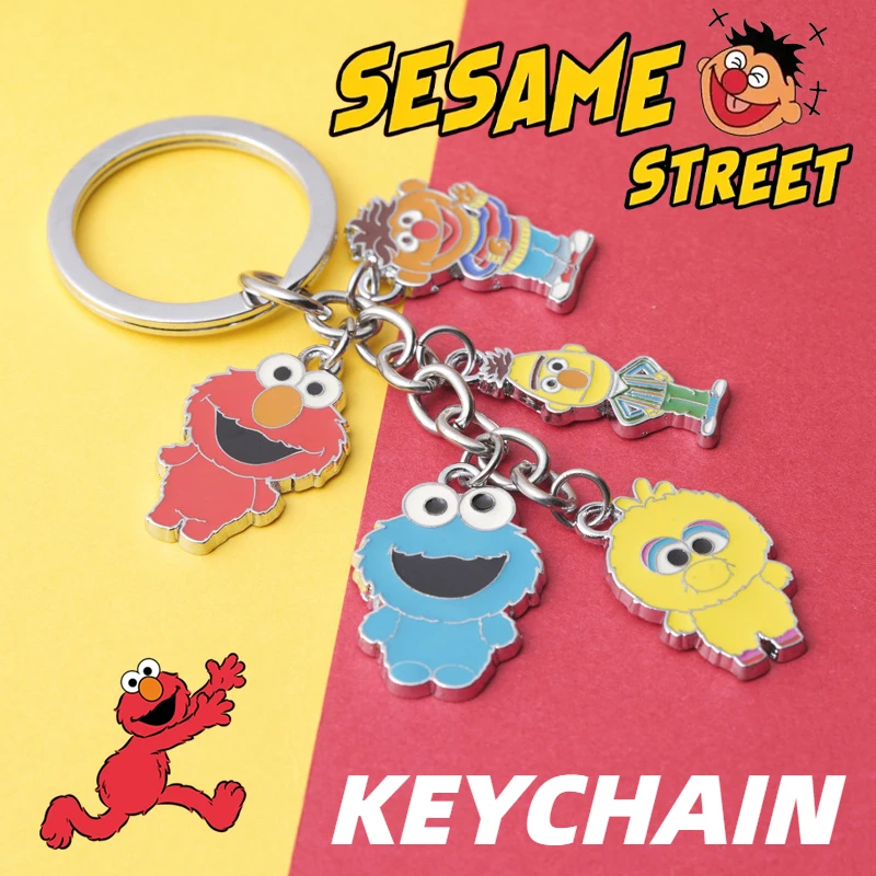 Sesame Street Cartoon Keychain Men Women Trend Metal Backpack Bag Car Key Pendant New Trinket Keyrings Birthday Gift Wholesale