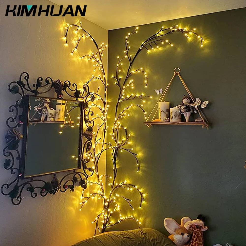 Árbol de vid iluminado para el hogar, luces de rama flexible para interiores, árbol de sauce para Navidad, pared de fiesta del Día de San Valentín, 144 led