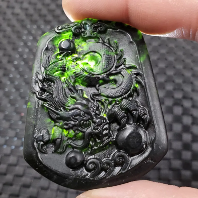 Jade Pendant Xinjiang Hetian Dark Jade Zodiac Dragon Pendant Dark Green Serpentine Jade Dragon Pendant Jade Brand