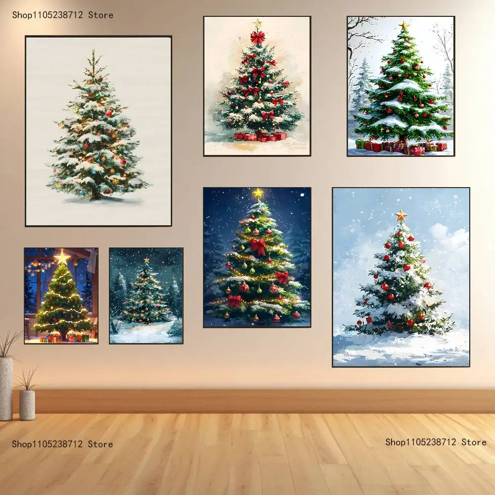

New Year Christmas tree Poster Prints Wall Art Picture Painting Gift Living Room Restaurant Bar Large Dec Sticker
