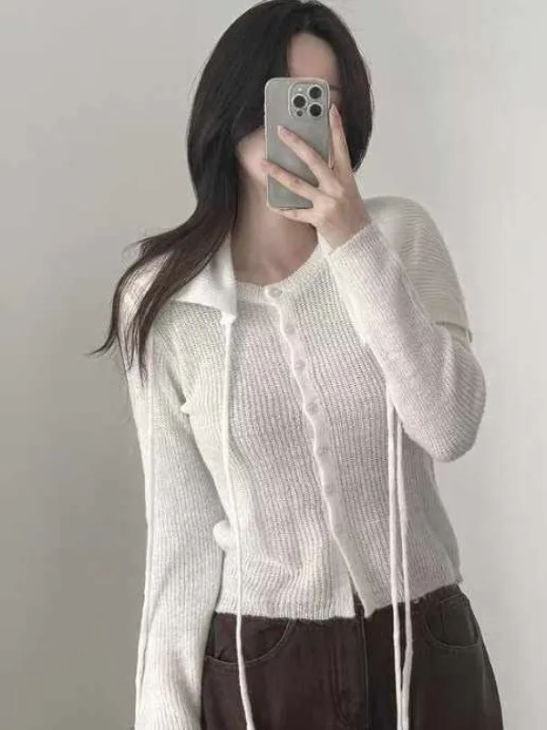 

Spring 2026 Women's Faionable Long Sve Knitted Sweater Outfit Two Piece Set Slim Fit Korean Sle Outerwear Knitwear