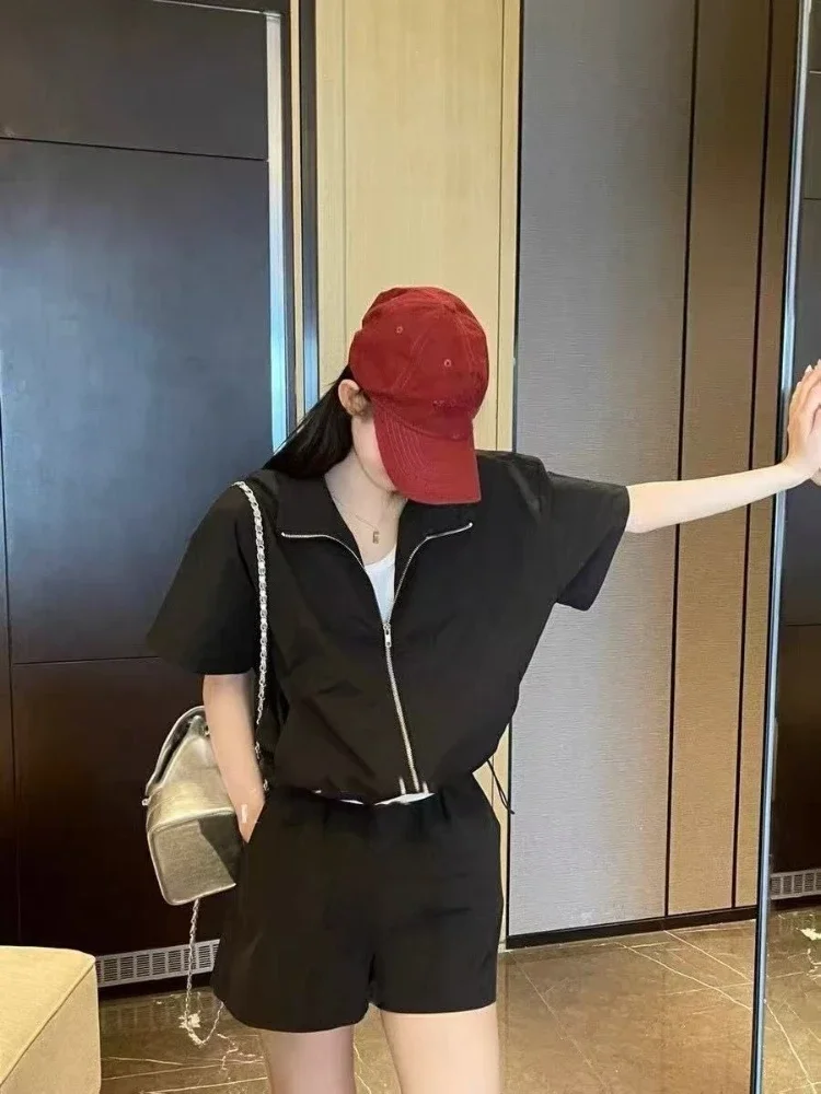 

Women's Short Sets 2 Pieces Plain Zip With Jacket Female Shorts Chic and Elegant Kit New in Matching Products Two-piece Luxury