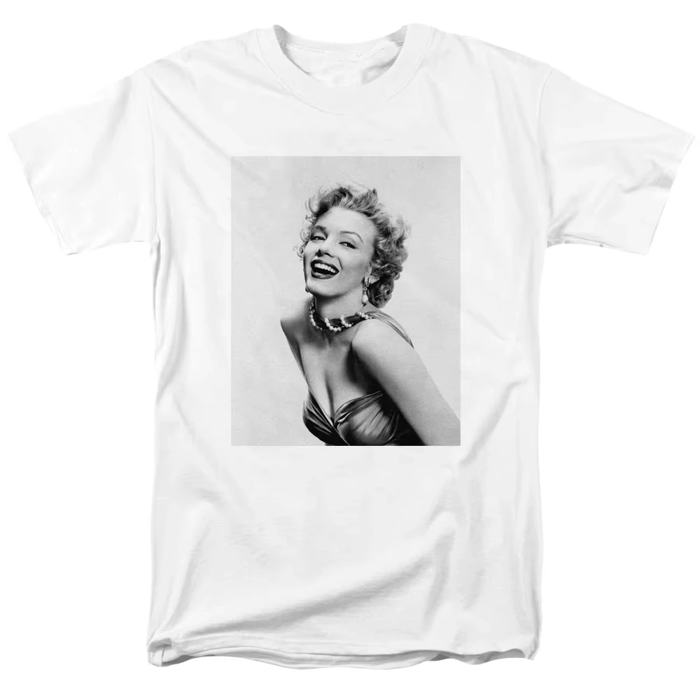 تي شيرت صيفي كلاسيكي جديد للرجال والنساء لعام 2025 مارلين مونرو برقبة دائرية من القطن الخالص فضفاض مطبوع على الموضة بأكمام قصيرة