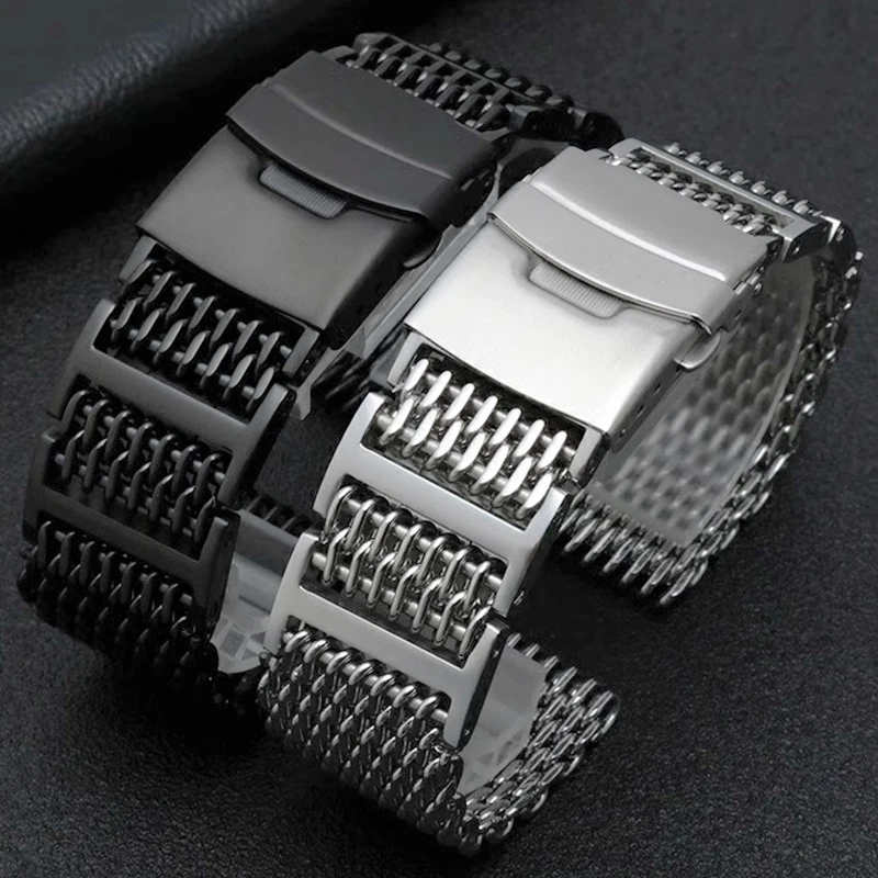 20mm 22mm 24mm Cool Outstanding Shark Mesh Watchband  for Seiko New No.5 /Casio/ Huawei Stainless Steel Replacement Bracelet