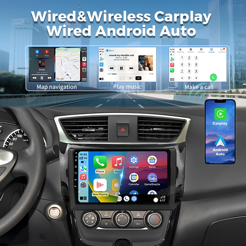 Qualcomm 16G-512G Android 16 Carplay Auto Car Radio Multimedia Player For Nissan Sylphy B17 Sentra 12 2012 - 2018 Autoradio BT