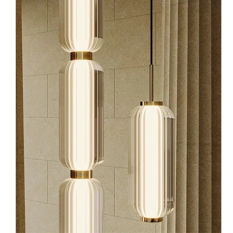 

Postmodern Minimalist Long Glass Pendant Lamp American Retro Style Restaurant Bedside Light for Exhibition Hall Sample Room