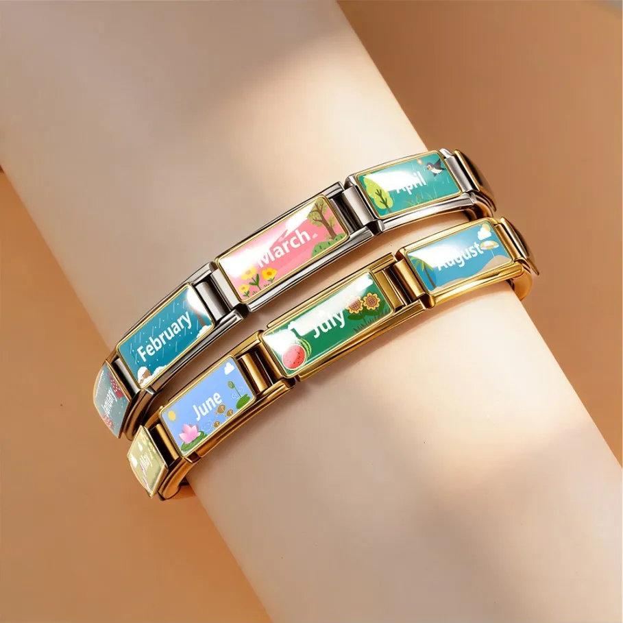 GEMOSA 2026 Neues Original-Design Monats-Serie Italienisches Gliederarmband passend für 9mm Edelstahlarmbänder – Farbenfroher Charm für DIY-Schmuck – Detail 4