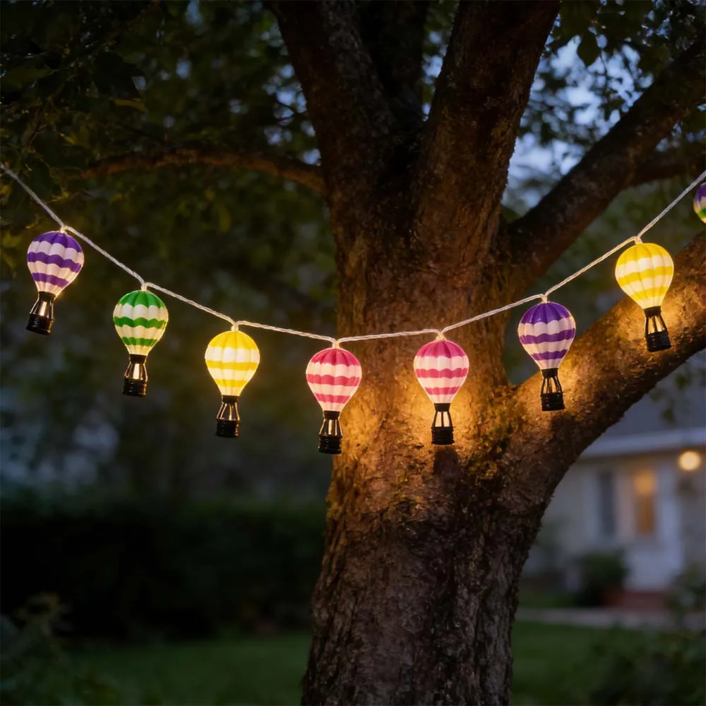 Horizontal Striped Hot Air Balloon Fairy String Lights, Battery Powered, for Outdoor Tree Patio Garden Wedding Holiday Decor