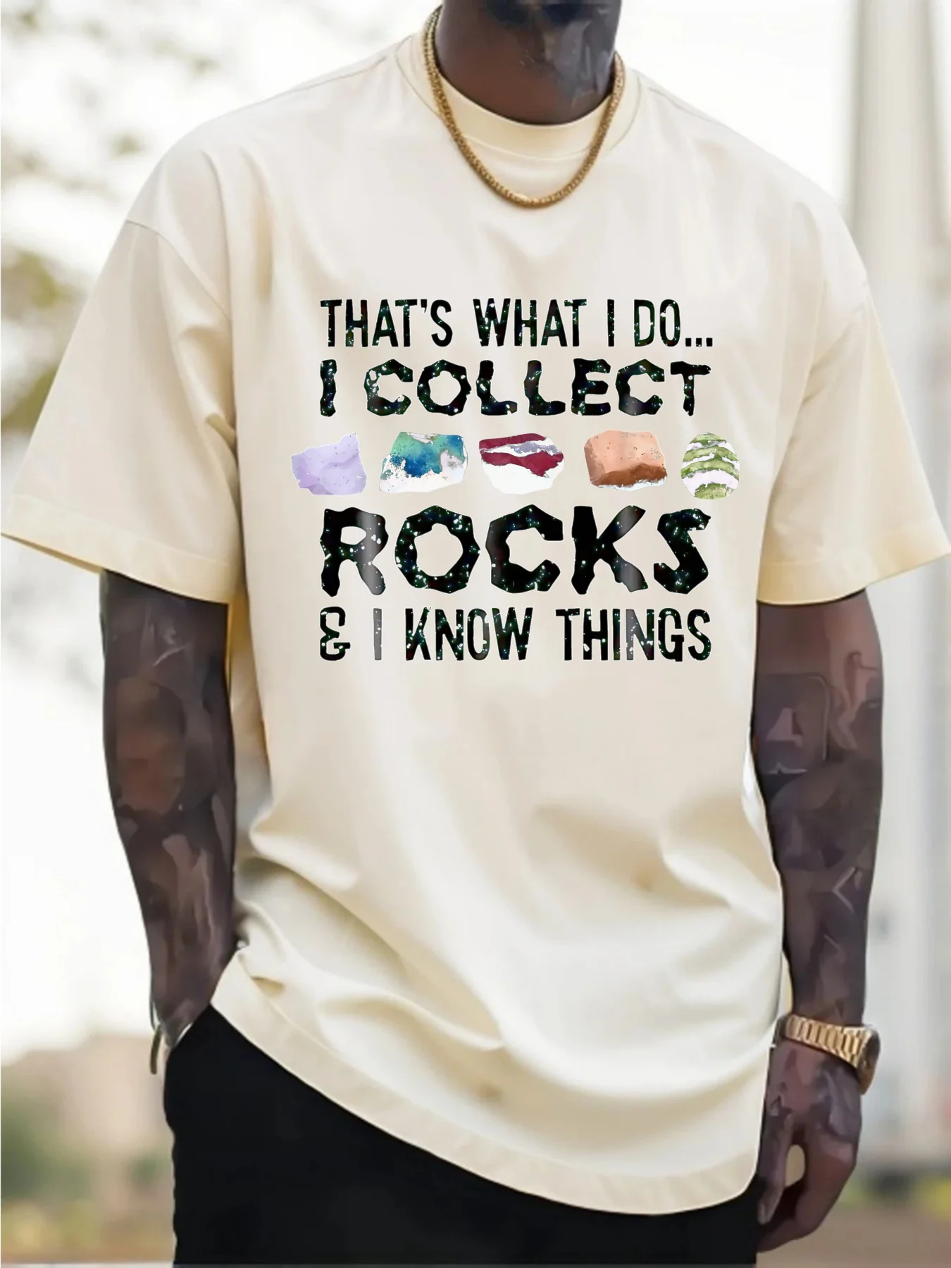 2025 เสื้อยืดผ้าฝ้ายแท้ผู้ชายนั่นคือสิ่งที่คุณสะสมหินฉันรู้สิ่งที่พิมพ์ลายสบายและระบายอากาศได้ดี