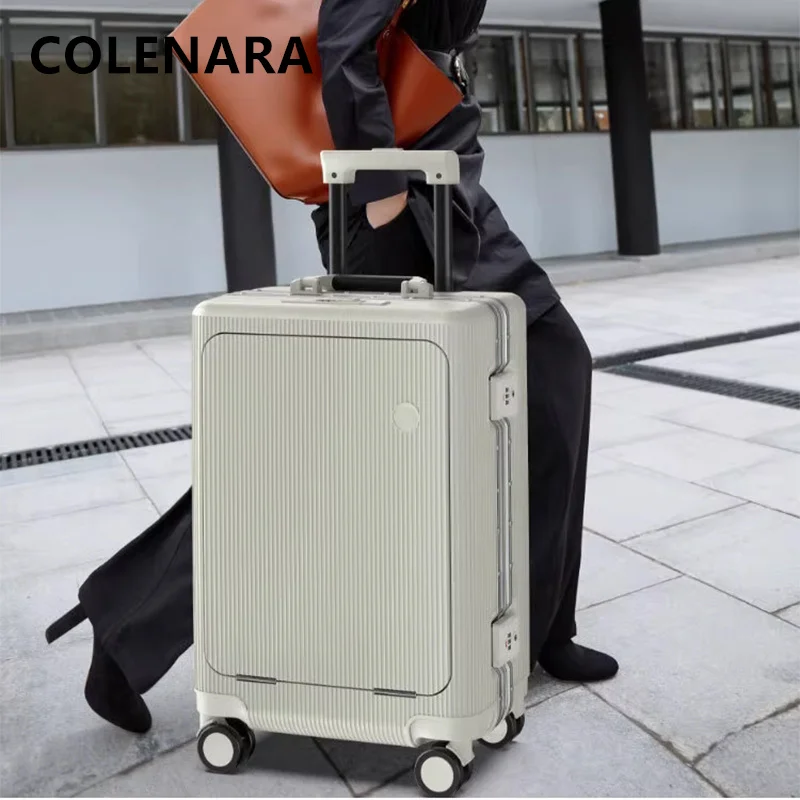

Чемодан для кабины COLENARA, чемодан на колесиках с алюминиевой рамой, посадочный чемодан с передним отверстием, зарядка через USB, универсальный чемодан 20 дюймов, 22 дюйма, 24 дюйма