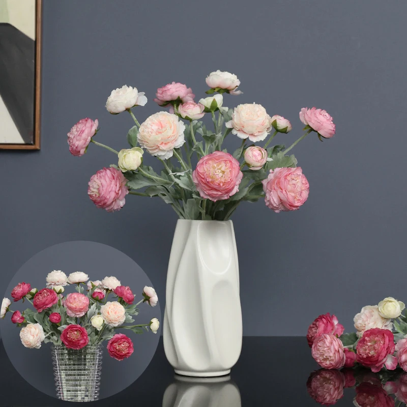 

3 Head Dream Lotus Simulation Flower Silk Flower High-Quality Flocking Dew Lotus Artificial Flower Family Living Room Decoration