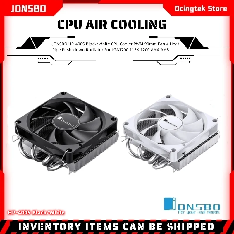 JONSBO HP-400S Black/White CPU Cooler PWM 90mm Fan 4 Heat Pipe Push-down Radiator For LGA1700 115X 1200 AM4 AM5