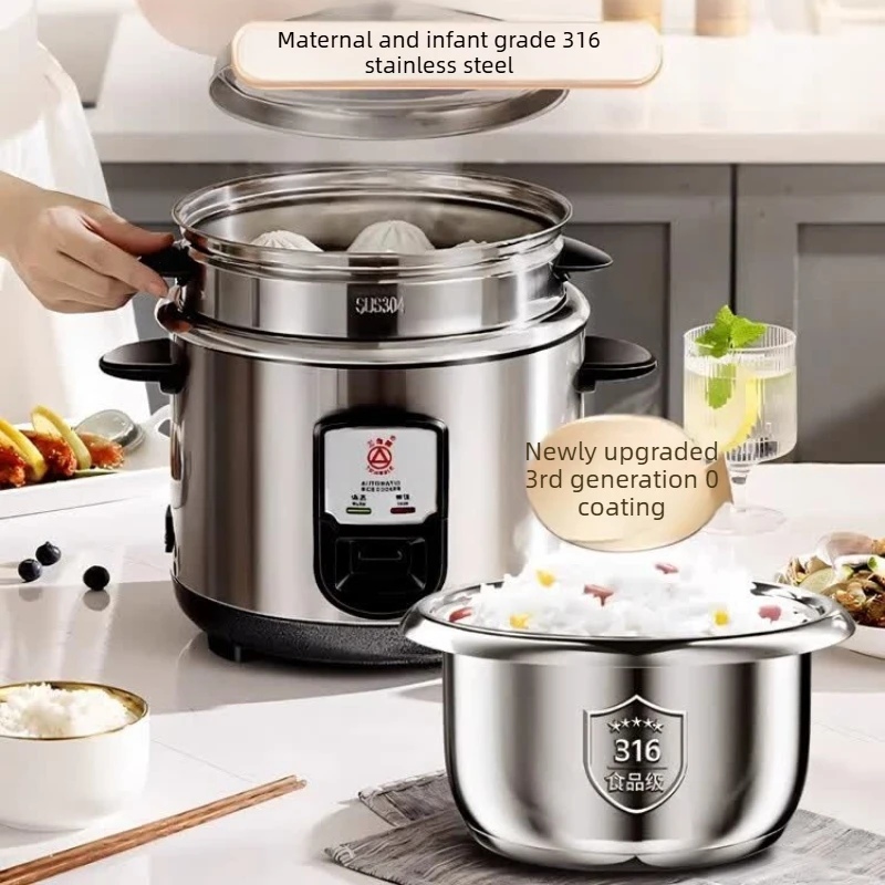 Unisex 4L 316 Stainless Steel Rice Cooker 0-Coating Micro-Pressure Steamer for 2-8 People,Anti-Corrosion Heat-Resistant Home Use