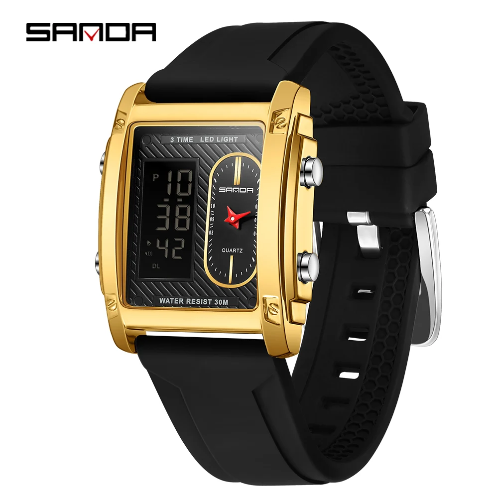 

Мужские электронные кварцевые часы, деловые водонепроницаемые модные цифровые аналоговые наручные часы, многофункциональные силиконовые спортивные часы