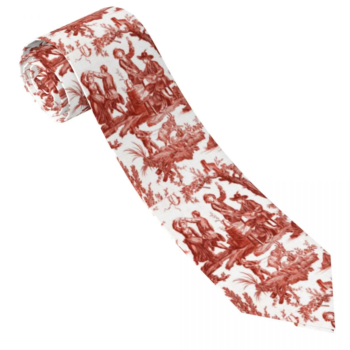 Custom Men Red And White Toile De Jouy Neck Ties French Motifs Floral Fashion Tie For Business