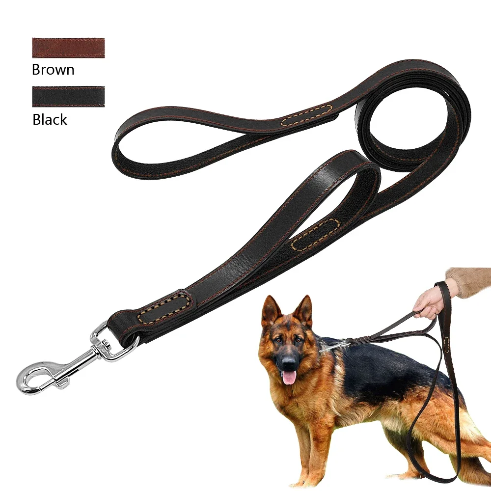 

Turntable Leather P-Handle Dog Leash for German Shepherds and Golden Retrievers - Genuine Leather Anti-Snap Dogs Walking Rope