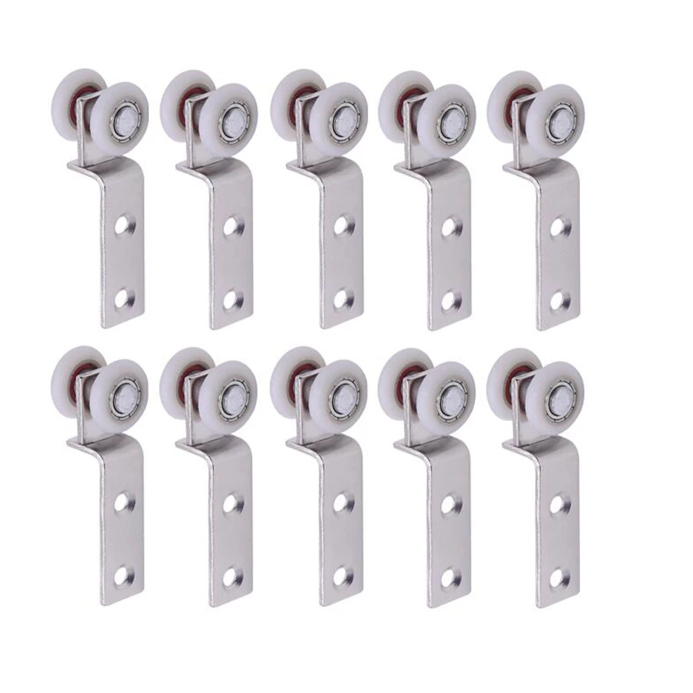 

10Pcs Bend Pipe Metal Bearing Pulley Block with Two Plastic Wheel for Sliding Door Window Cabinet