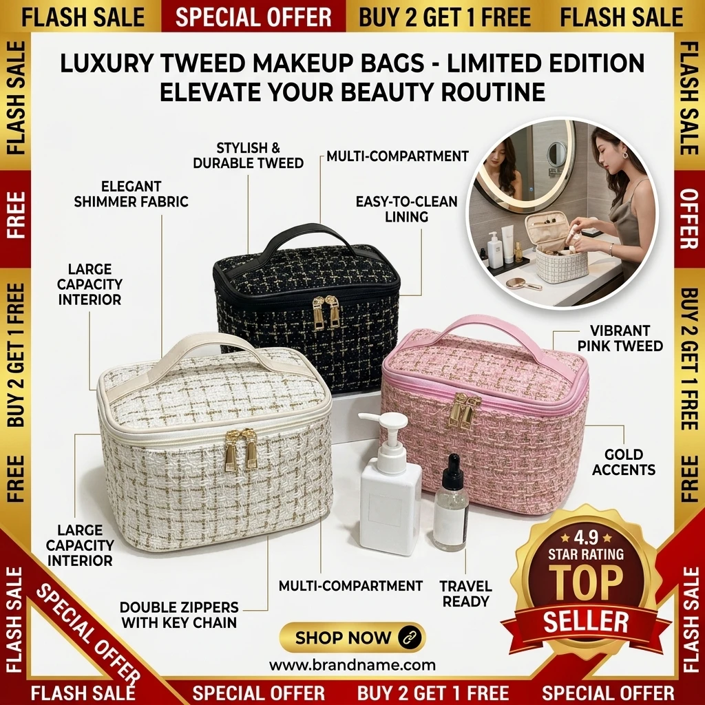 2026 New Women's Bag Knitted Style Makeup Bag Portable Portable Portable Makeup Bag Fashionable Large Storage Bag