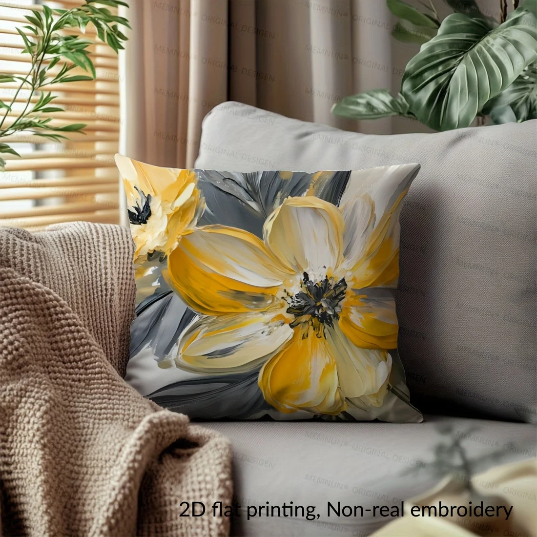 Gelb-weißer Blumen-Kissenbezug, Ölgemälde-Druck, abstrakter Blumen-Kissenbezug für Sofa, Bett, Couch, moderne Kunst, Heimdekoration