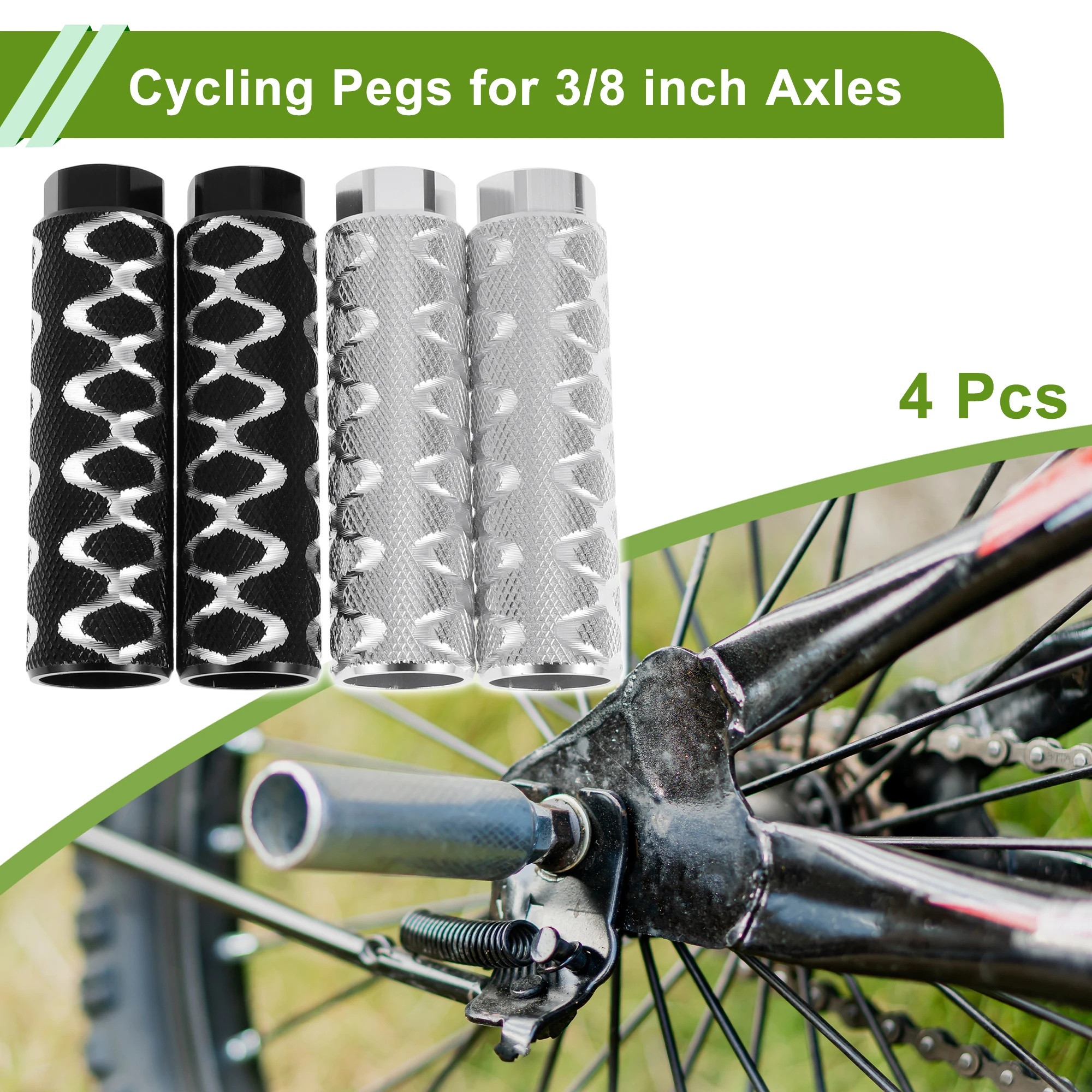 

X Autohaux 4 Pcs Bike Pegs 100mm Circle Texture Cycling Foot Pegs Black Silver Tone
